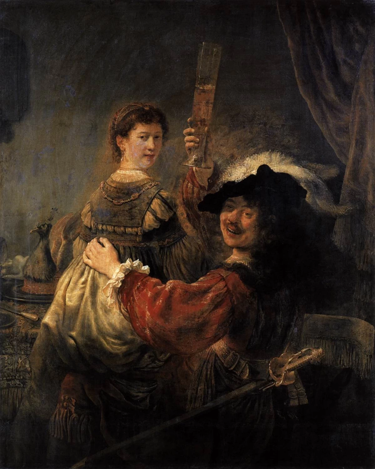 Autoritratto di Rembrandt con Saskia nella scena del figliol prodigo nella taverna - Gemäldegalerie, Dresden